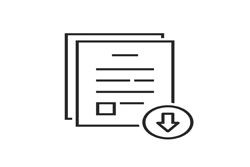 Drawing of a form with a downward arrow indicating the possibility of downloading.