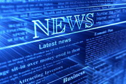 Newspaper page in a digital format with a blue background.